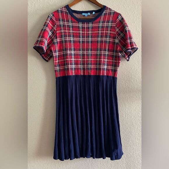 Draper James Women Navy Red Plaid Sweater Dress Short Sleeve Size XL Holiday - Picture 3 of 8